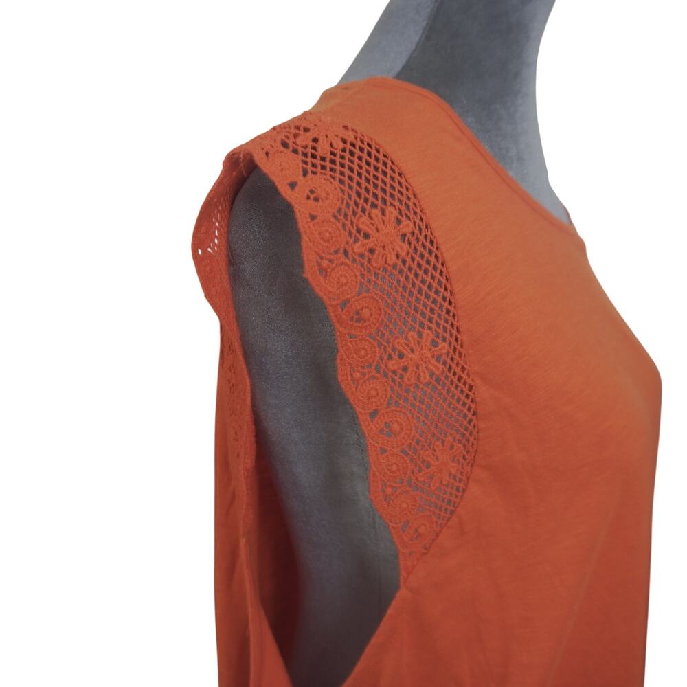 Lauren Ralph Lauren Top 2X Rust Red Lace Cap Sleeve Cotton Modal